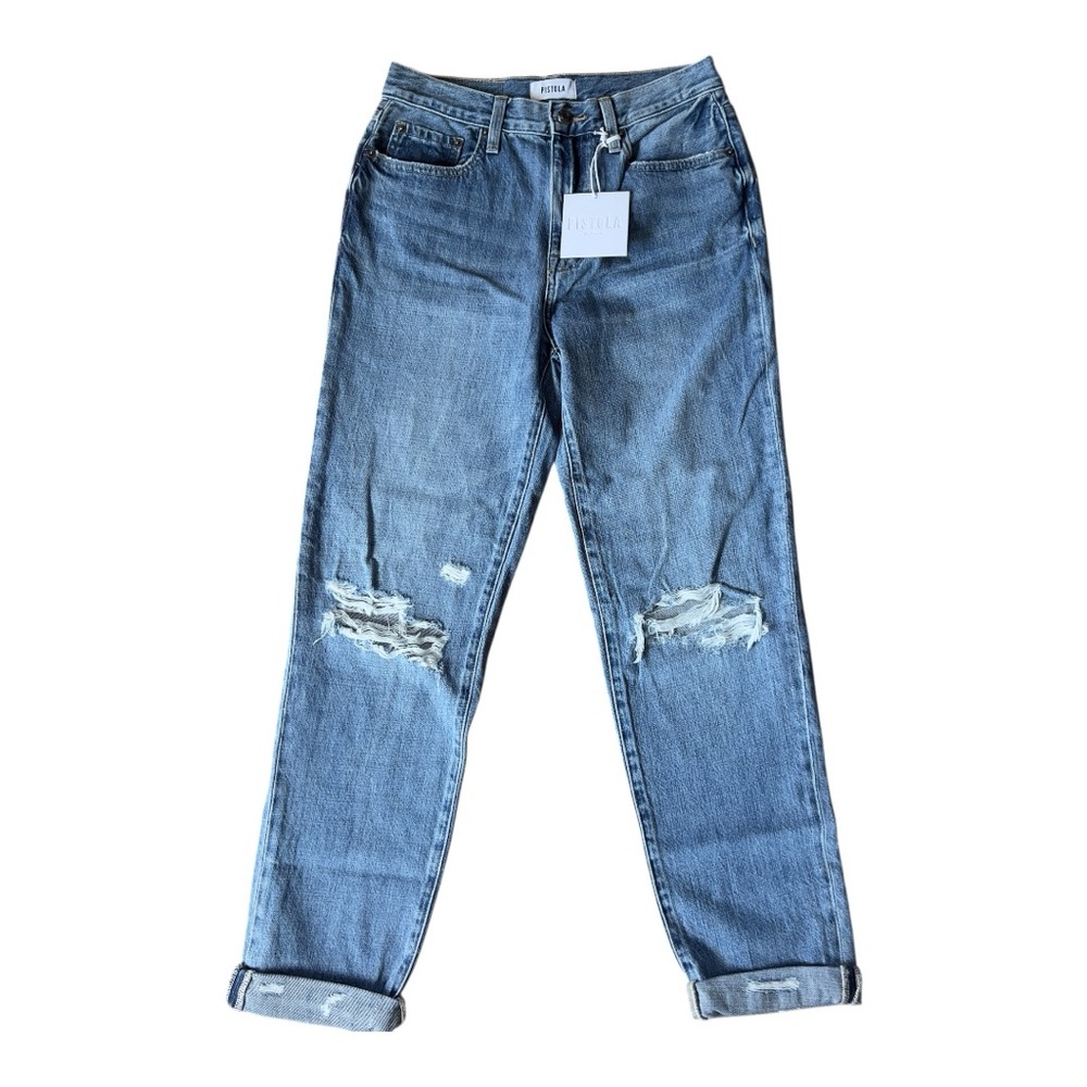 New Pistola Presley Distressed Boyfriend High Rise Relaxed Roller Jeans